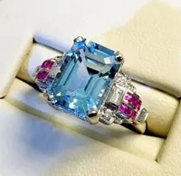 

1 Pcs Elegant Top Natural Blue Crystal Created Copper Crystal Rhinestone Engagement Ring For Women Size 6-10