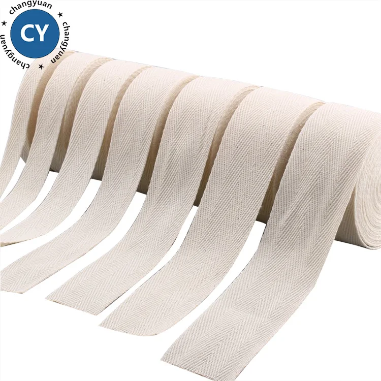Factory Direct 1.5cm 5/8inch Natural Twill Herringbone Embroidered Eco-Friendly Webbing 3mm-50mm Cotton Ribbon 100% Cotton