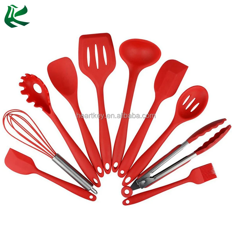 

Premium Professional Silicone Kitchen Utensils, 10 Piece Kitchen Utensils Set Silicone with Hygienic Solid Coating, Custom