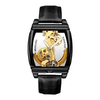 

2019 New luxury brand custom logo genuine leather skeleton automatic watch men wrist mechanical watches