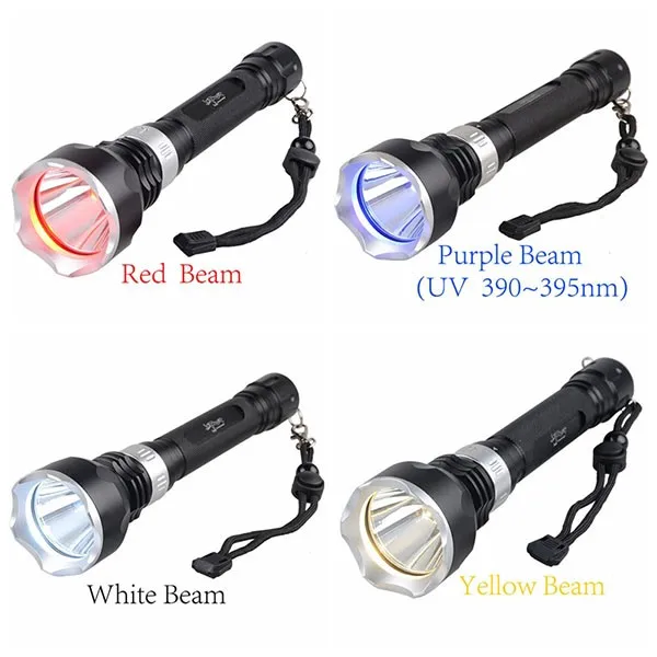 1000lumen T6 Lamp 10w LED Submarine Diving Flashlight White Yellow Red UV beam Underwater Torch