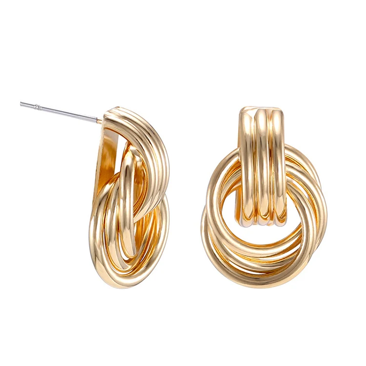 

New Double Circle Metal Stud Earrings For Women Fashion Jewelry Gold Geometric Round Earring (KER147), Same as the picture