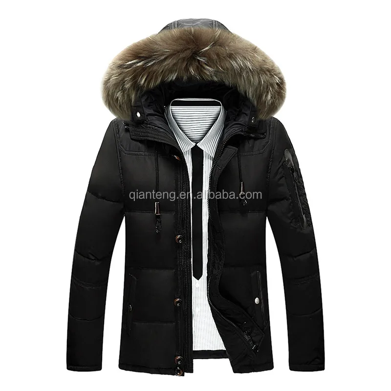 
Man Running Grey White Canada Japanese Duck Goose Down Jacket Coat Parka Clothes Men With Detachable Fur Hood 
