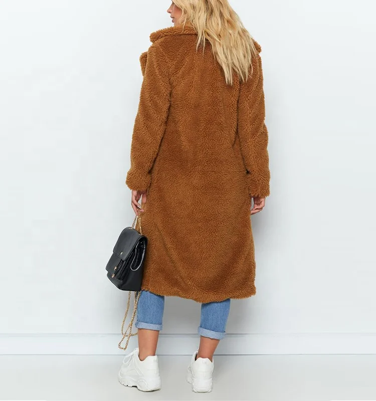 定制优质冬季服装批发女装棕色超大毛皮大衣泰迪熊长外套