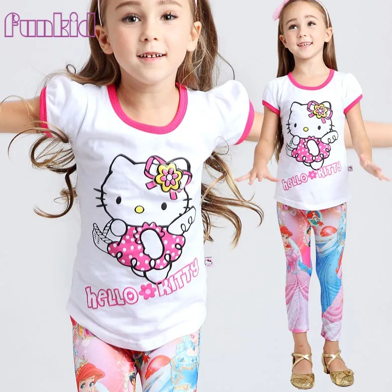 

Hot Sale Kids Clothes Set Hello Kitty Outfit Girl T shirts + Kids Leggings Girl's Clothing Sets Fashion Outfits, White