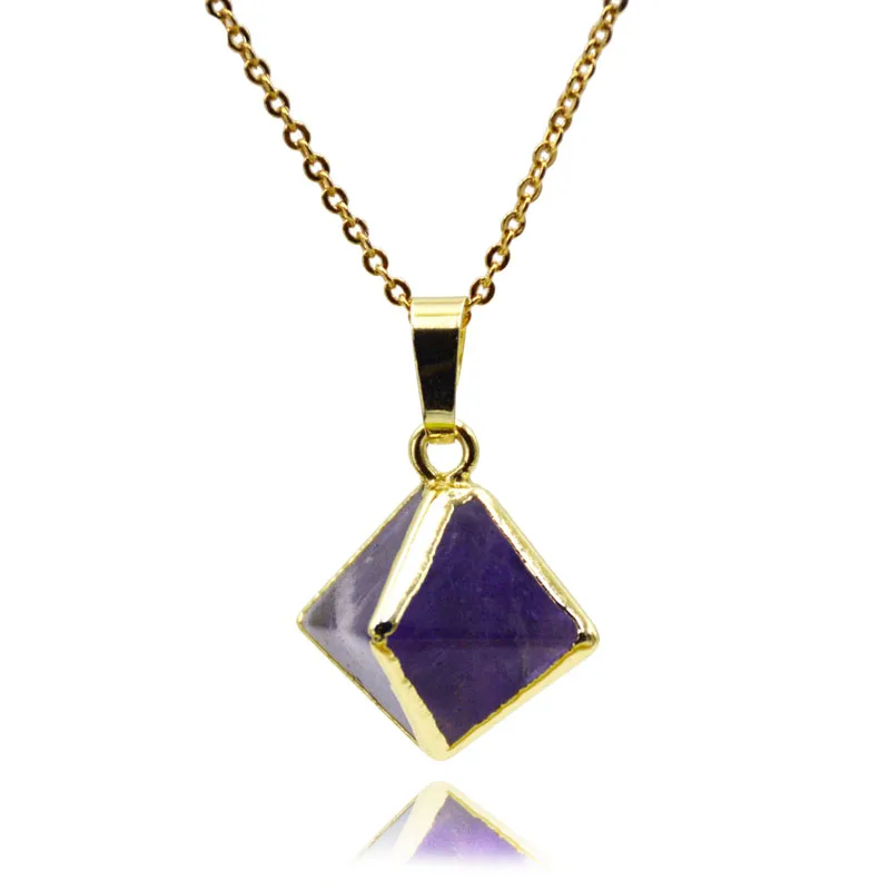 

New Healing Point Amethyst Pendant Gold Necklaces Crystal Stone Quartz Natural Jewelry Bullet Diamond Necklace, Amethyst necklace