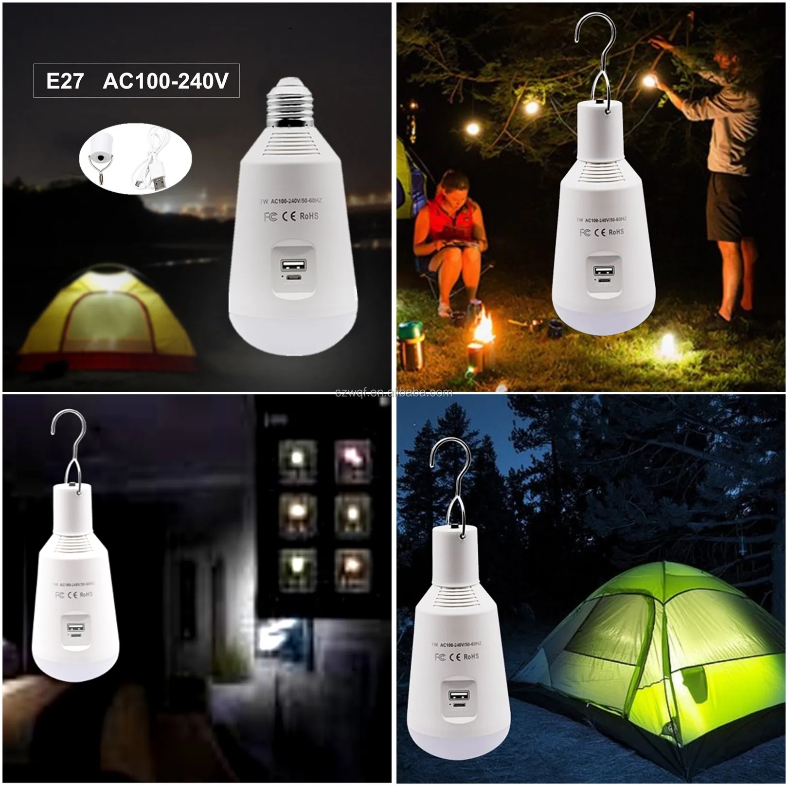 New Patent Products E27 Bulb lighting 7w Camping Led Lamp Hot Sale Led Rechargeable Emergency Light as Power Bank for Cellphone
