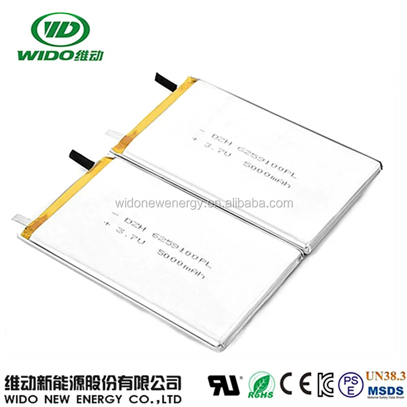 3.7v li-ion battery 5000mah 6259100 lithium polymer rechargeable battery for power bank