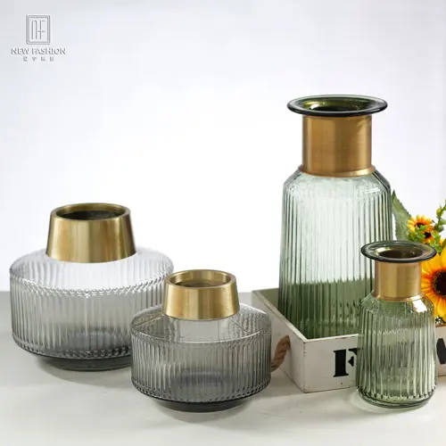 

Clear flower Glass Vase With Golden Iron Frame For Home And Wedding Decoration