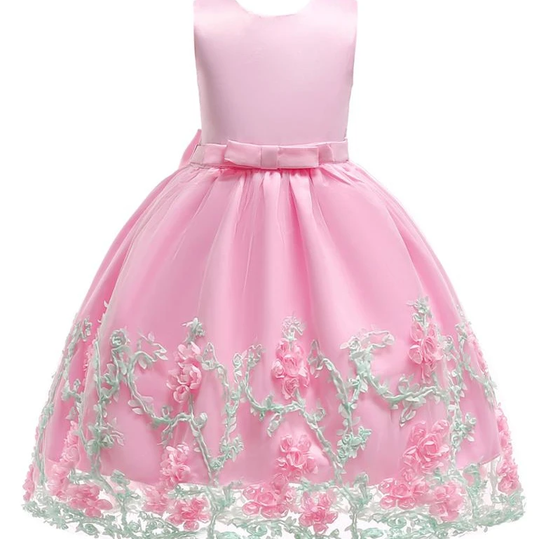 

Girls Summer Floral Party Dress Sleeveless Tulle Bow Flower Girl Clothes Children Formal Pageant Dancing Wedding Dress, Yellow;pink;blue.purple