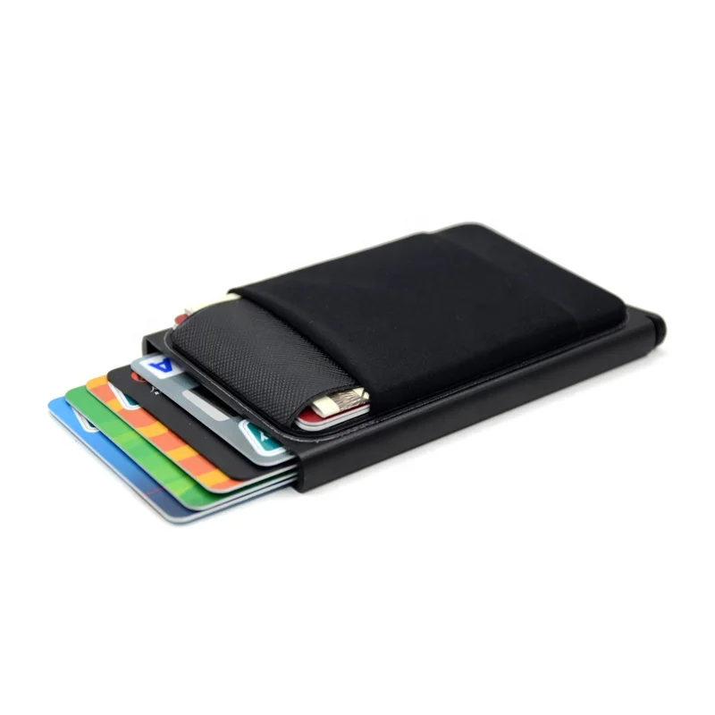 

Aluminum Wallet With Elasticity Back Pouch ID Credit Card Holder RFID Metal Wallet Automatic Pop up Bank Card Case Custom LOGO, Black,gray,silver,gold,red,blue