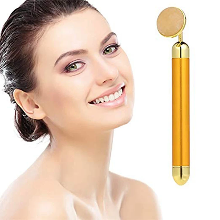 

Plated Jade Vibration Energy Beauty Bar Massager Anti-aging Eye Wrinkle Eraser Roller Stick, 24k gold