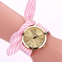 

China Cheaper Women Bow Bracelet Wristwatch Black and White Fabric Stripe wrist Watch