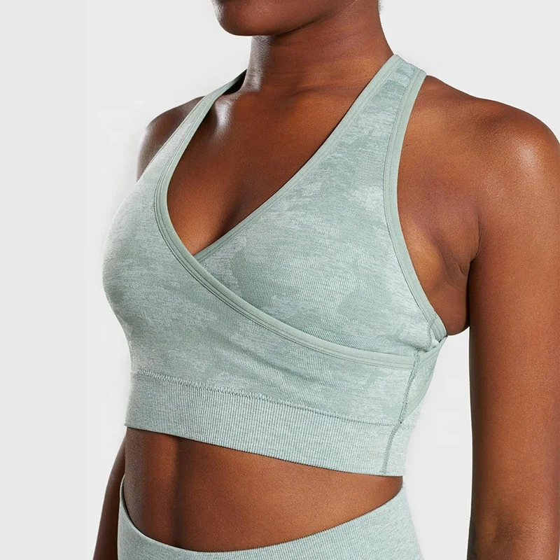 

Wholesale Women Camouflage Sexy Sports Bra Top Crossover Back Seamless Sports Bra, Purple,green,black