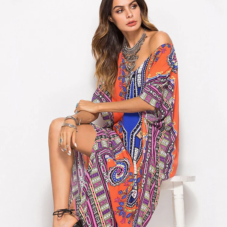 

Women Fashion African Ethnic Clothing One Piece African Print Maxi Dress Summer, As show