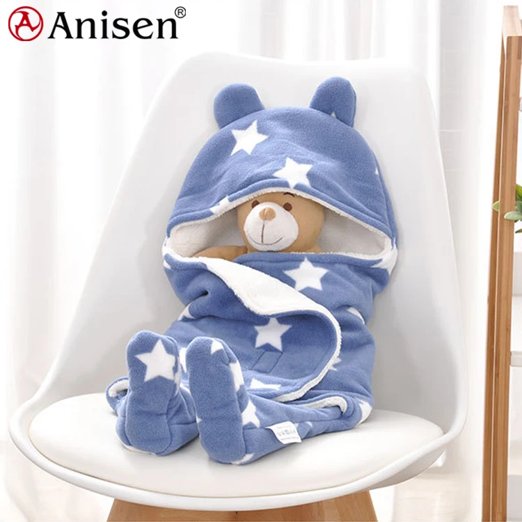 

China newborn star wearable sherpa fleece baby swaddle blanket sleeping bag, Custom color