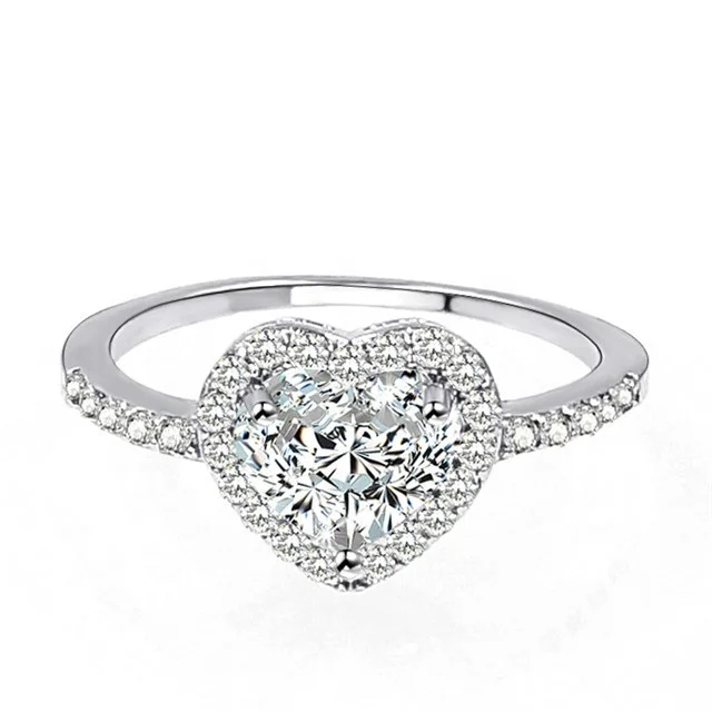 

Spring Collection 925 Sterling Silver Jewelry Sparkling Love Heart Ring Women Fit Rings Jewelry For Gift