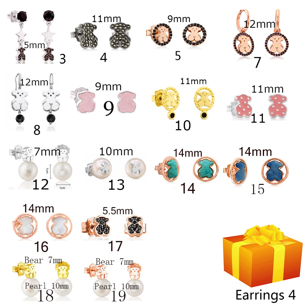 

2019 100% 925 Sterling Silver Bear Stud Earrings Fashion Pierced Stud Earrings Jewelry Manufacturers Wholesale Free Shipping