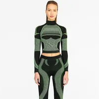 

2019 Wholesale Midriff-Baring Long Sleeve Crop Top Digital Printing High Collar Sportswear