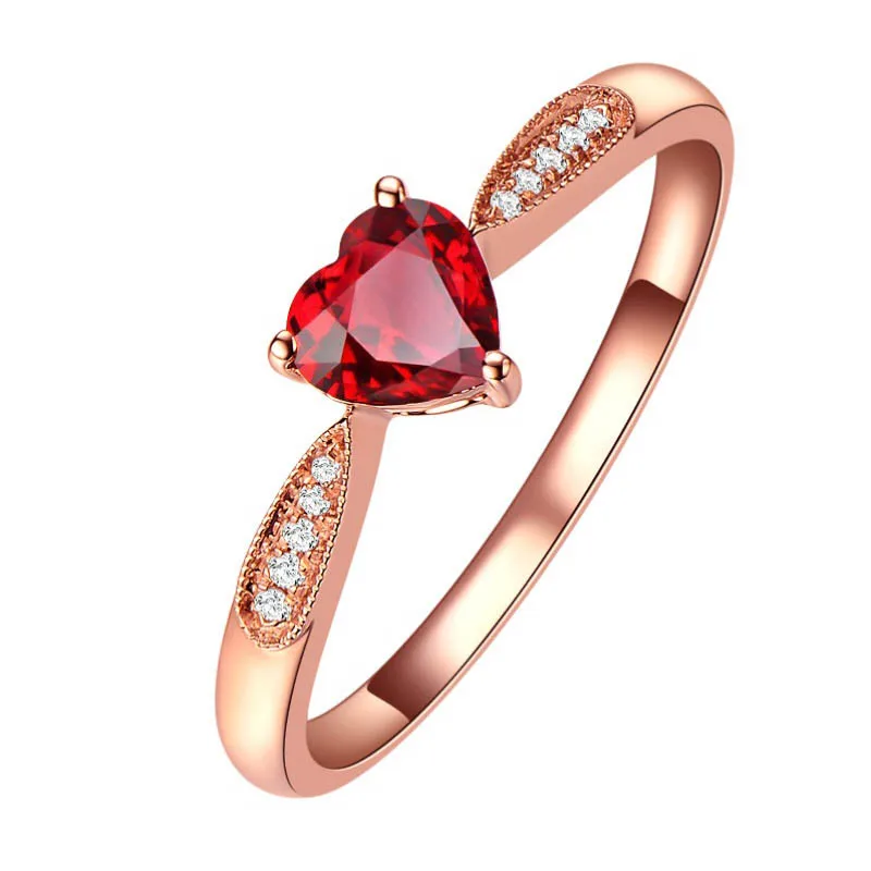 

18k rose gold plated 925 sterling silver heart garnet ring, Silver+red