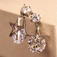 

925 Sterling Silver Fashion Crystal Star Drop Earrings for Women Brides Bridesmaid Valentine's Day Gifts