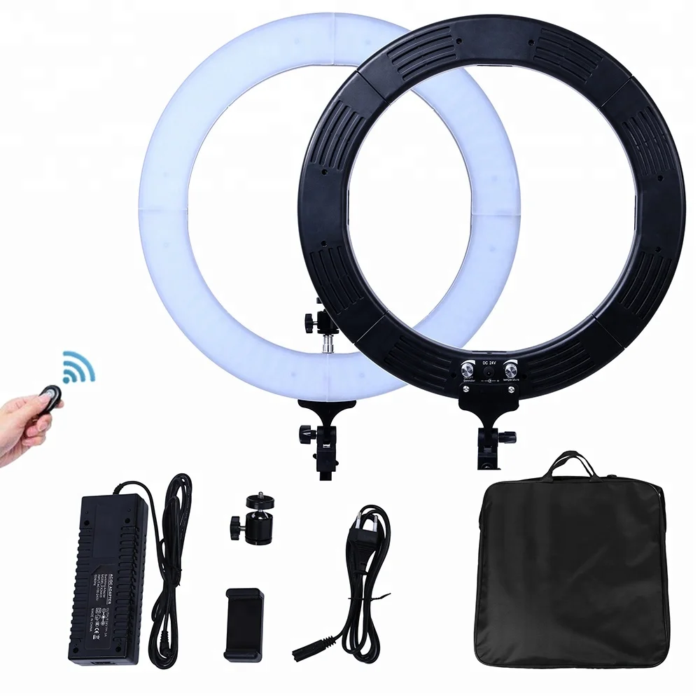 Video lighting equipment 14 inch bicolor 3200-5600k 68w portable led studio ring light makeup photography with stand