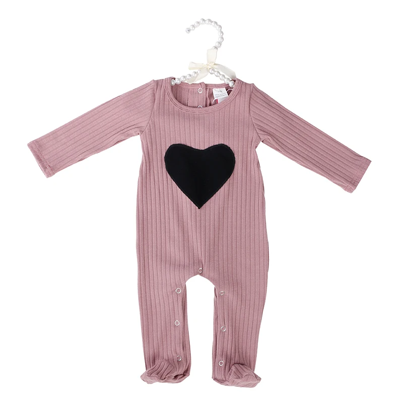

2019 Baby Boutique Clothing Wholesale Solid Plain Ribbed Baby Girls Jumpsuit Romper Infant Footed Jumpsuit With Heart Patch, Color chart