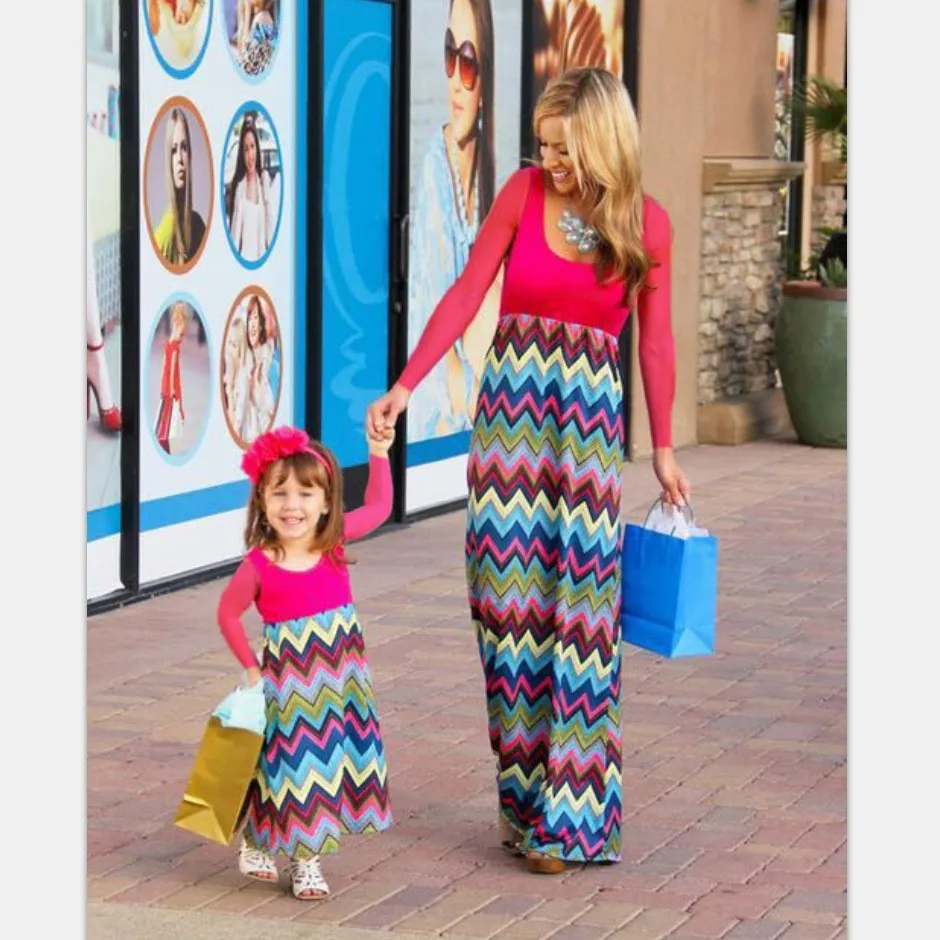 mother and daughter long frocks