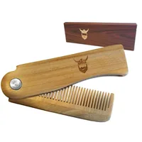 

Private Label Folding Beard Comb- Great for Head Hair and Beards - Anti-Static Wooden Styling Comb for Mens - 569004