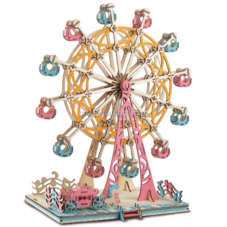 Educational 3D Wooden Puzzle For Adults Kids Toy Ferris wheel Children Gift Baby Kids Toy 3D Simulation Model