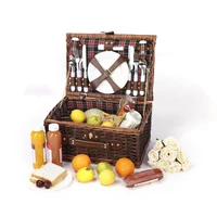 

4 Person Wooden Chip Picnic Wicker Basket Cutlery Set