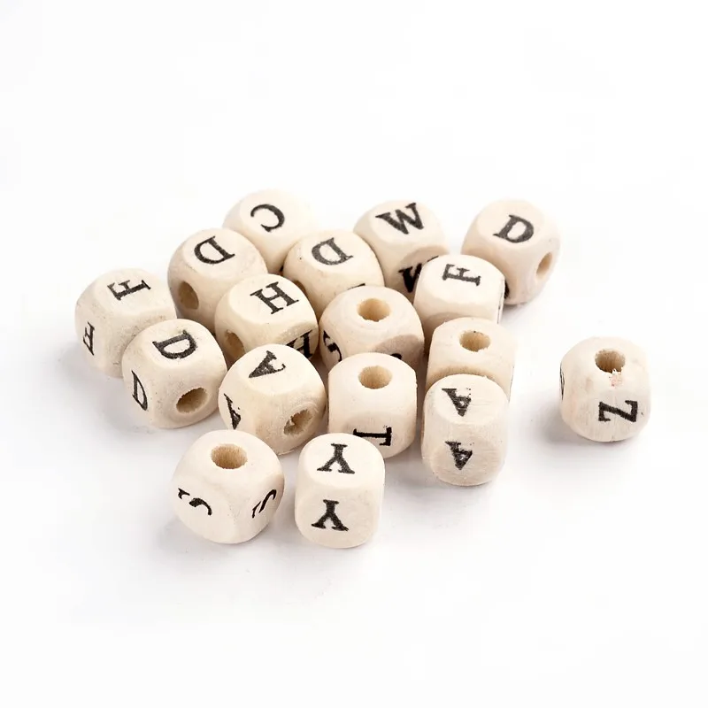 

PandaHall 10mm Cube Finished Wood Alphabet Beads