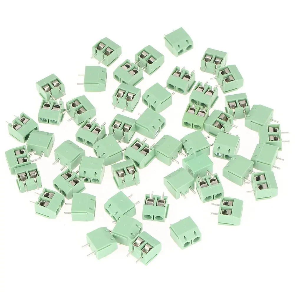 50Pcs Terminal Block Connectors, 2 Pin 5mm Pitch Mount Power Screw Terminal Block Connector, Screw Straight Pin PCB Screw Terminal Block Connector