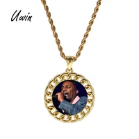 

2019 Hiphop Round Custom Picture Pendant Gold Plating Pendant Necklace with Photo Pendant