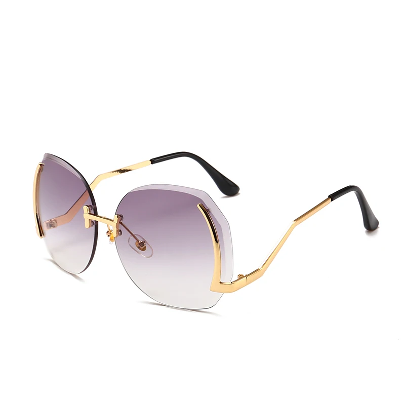 

10735 Superhot Fashion Big Size Rimless Cutting Sun glasses UV400 Metal Temple Women Sunglasses