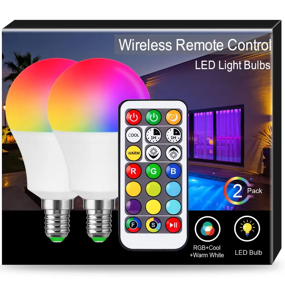 21keys Infrared Remote Controller  Wireless Remote Control Smart Light Energy Saving Bulb  E12 E14 E17 6W RGB Light Bulb