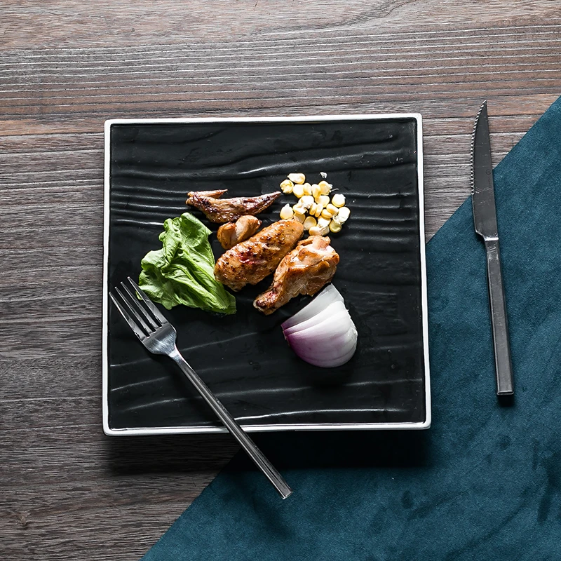 

Wholesale ceramic plate black porcelain square plate ceramic square plate