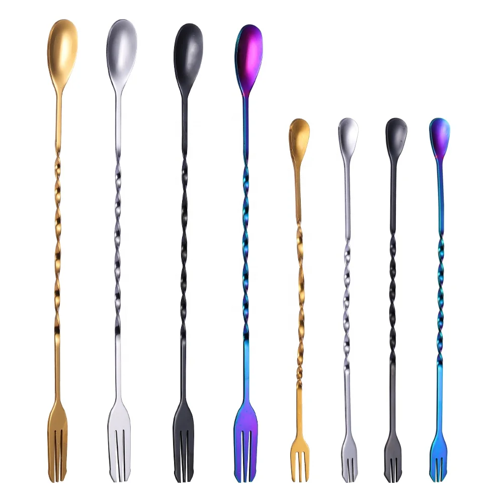 

Colorful Stainless steel bar mixing spoon cocktail mixing spoon Double available, Silver,gold,black,rainbow