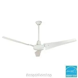 Hampton Bay Ceiling Fan, 60 In. White Industrial Fan With Energy Star Rating 92856, Wall Switch, Patented High Efficiency Blades