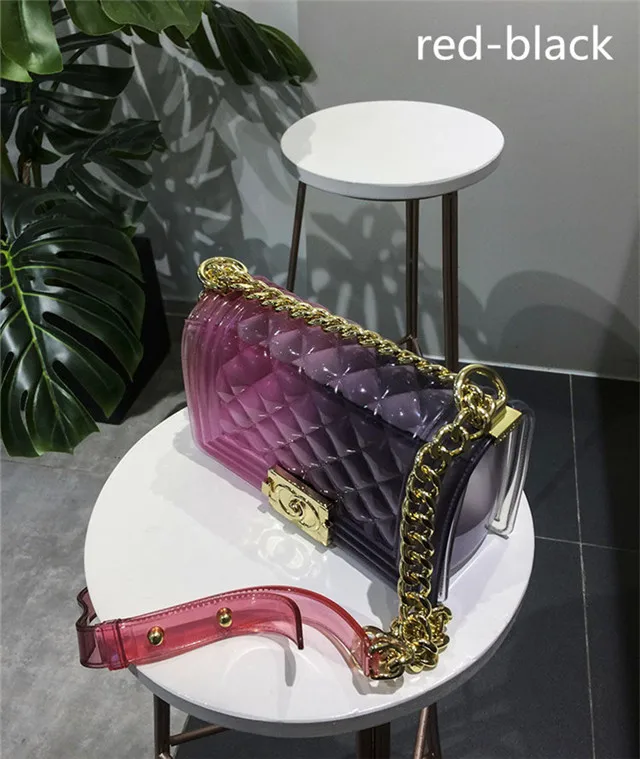 
2018 Elegant Solid Color Lingge Jelly Bag Women Locks Shoulder Messenger Bag Fashion Gold Chains Women Handbag Channel Louis Bag 