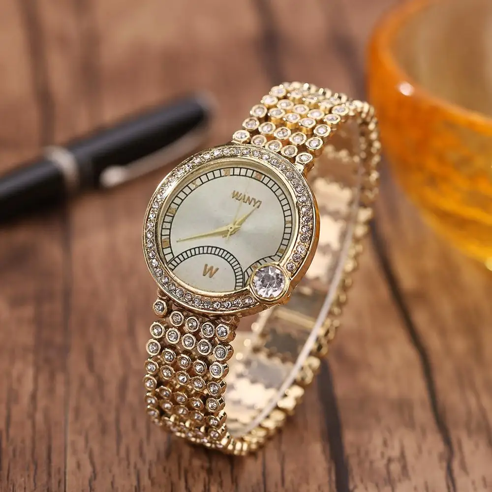 

Luxury Women Round Full Diamond Bracelet Watch Crystal Analog Quartz Wrist Watch (KWT2146), As the picture