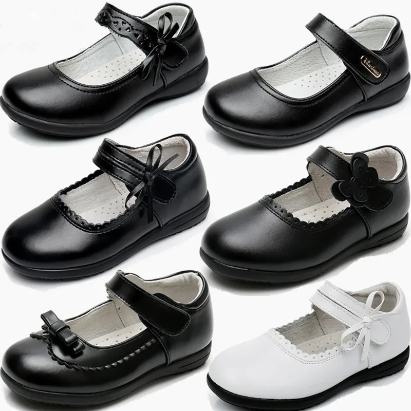 

Children's princess leather shoes real leather two-layer leather black white girls students school performance etiquette shoes