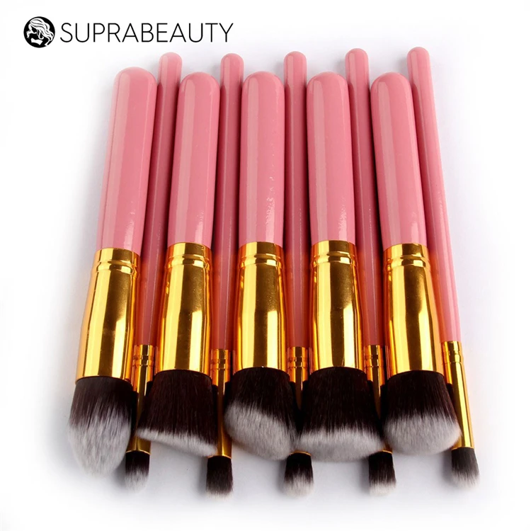 

10pcs brown vegan foundation brush set makeup brush with bag