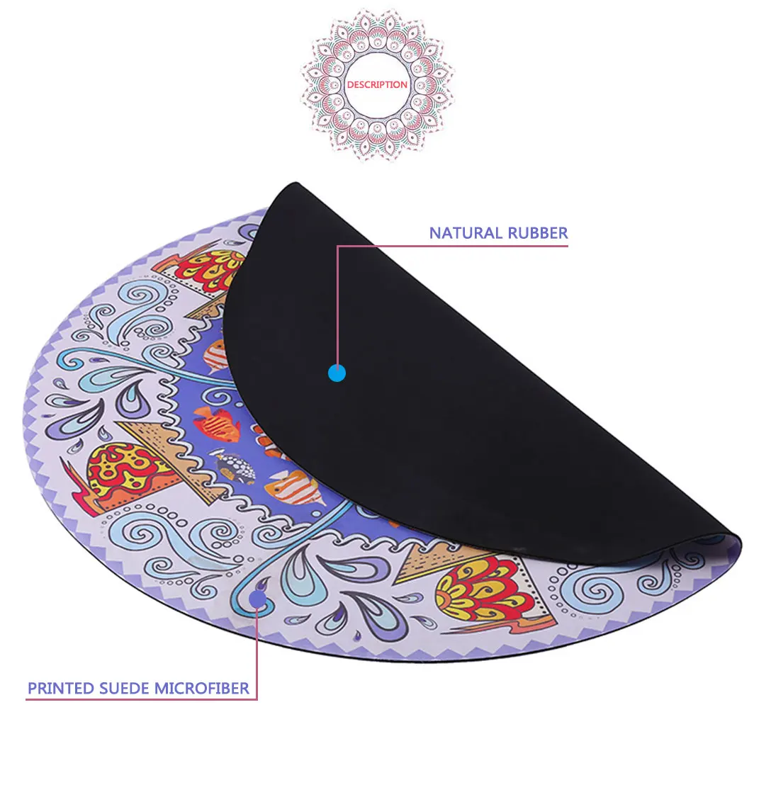 high quality non slip multi patterns suede rubber round yoga mat