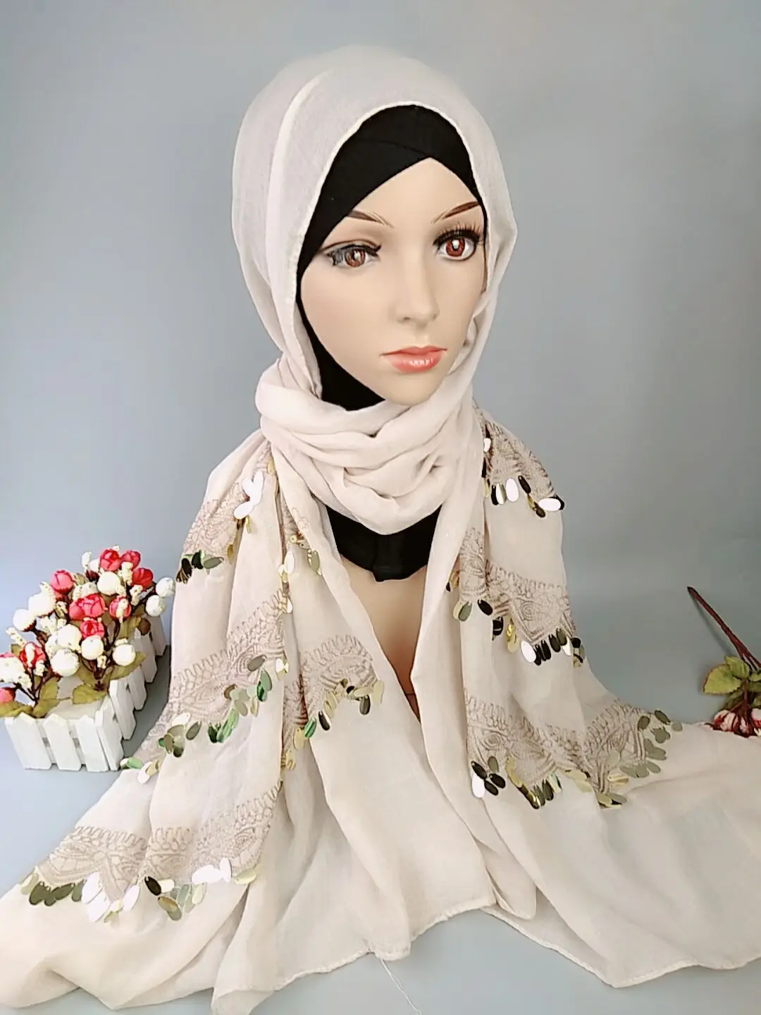 Cotton Embroidery Sequin Muslim Scarf Buy Cotton Muslim Scarf