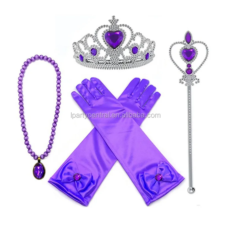 Princess Belle Gold Dress Up Party Accessories 4 Set Gloves.tiara.wand