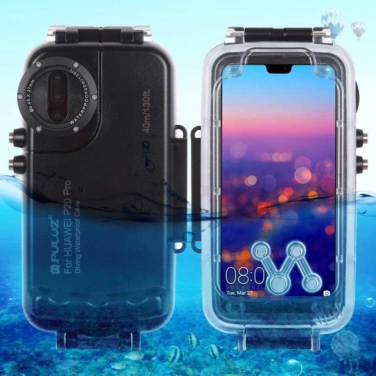 

PULUZ 40m/130ft Photo Video Taking Underwater Housing Diving Waterproof Case For Galaxy S9+ S9 Huawei P20 Mate 20 Pro, Transparent