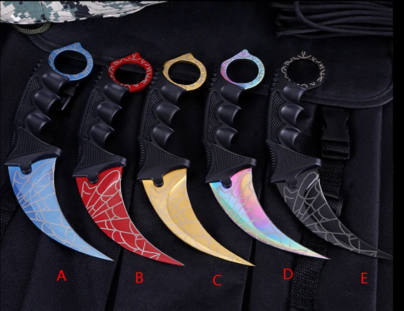 
CS GO Counter Strike Black Karambit Knife Neck Knife With Sheath Tiger Fade Tooth Real game Combat Knife 