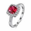 Size 6-9 14k White Gold Natural Red Ruby Ring Crystal Rhinestone Prong Setting Round Cut Red Cubic Zirconia CZ Wedding Ring