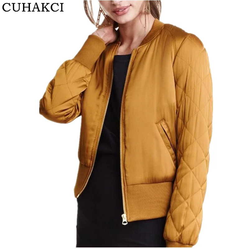 

Wholesale 2018 Vintage Women Bomber Jackets Female Solid Color Pilot Padded Flight Jacket Simple Design Plus Size, Yellow;red;black;military green;pink;navy